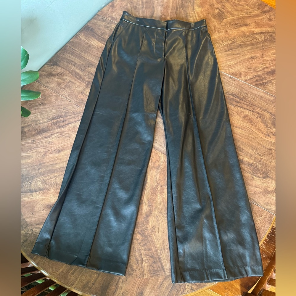 Nine West Black Faux Leather Wide-Leg Pants 8 Reg NWOT